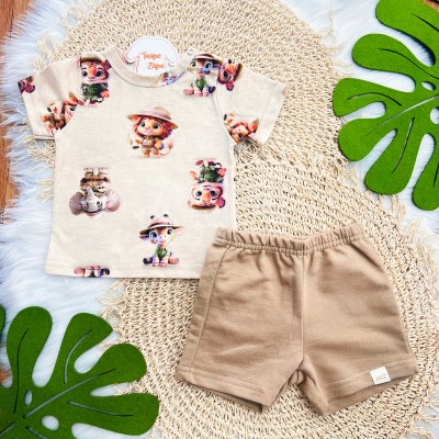 Conj. Camiseta Safari Baby e Bermuda - Areia
